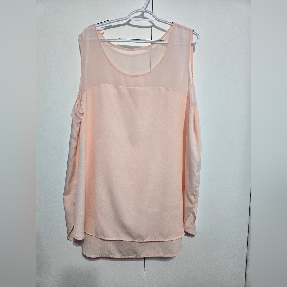 Cato Woman Sleeveless Blouse 26/28W Blush Pink Chiffon Layered Plus Size Top‎